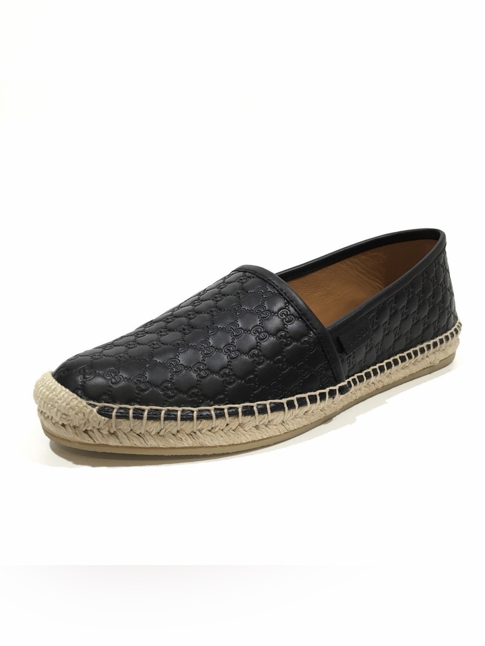 Gucci Black Embossed Leather Espadrille Slip-On